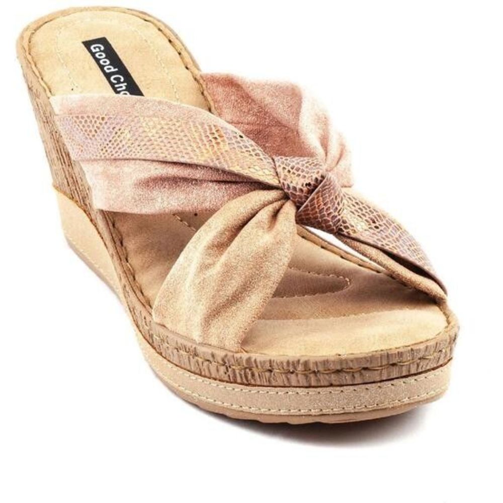 GOOD CHOICE Womens Blush Snake Print 1" Platform Adora Wedge Slip On Sandals 9.5